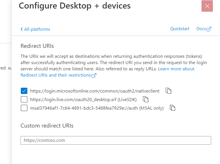 7. Configure the redirect URL