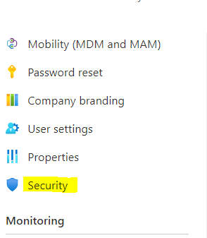 3. Select Security under Manage